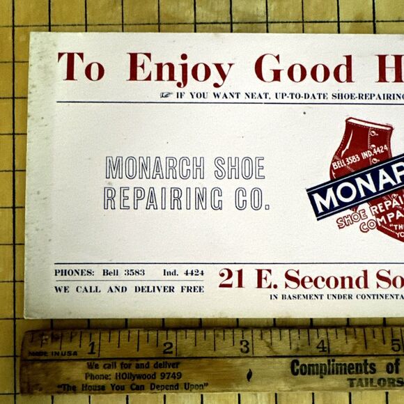 Shoe Store Monarch Indianapolis Old South Side Advertising Ink Blotter Indiana - Picture 2 of 5